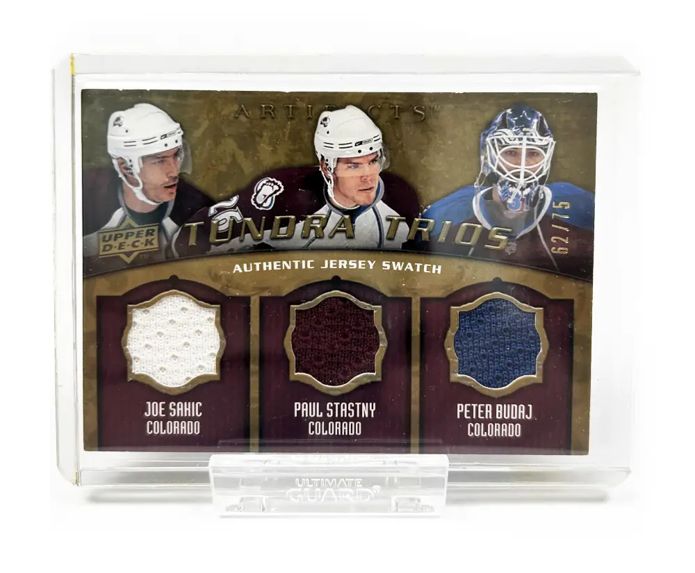 Joe Sakic, Paul Stastny, Peter Budaj Tundra Trios Jersey Card 62/75
